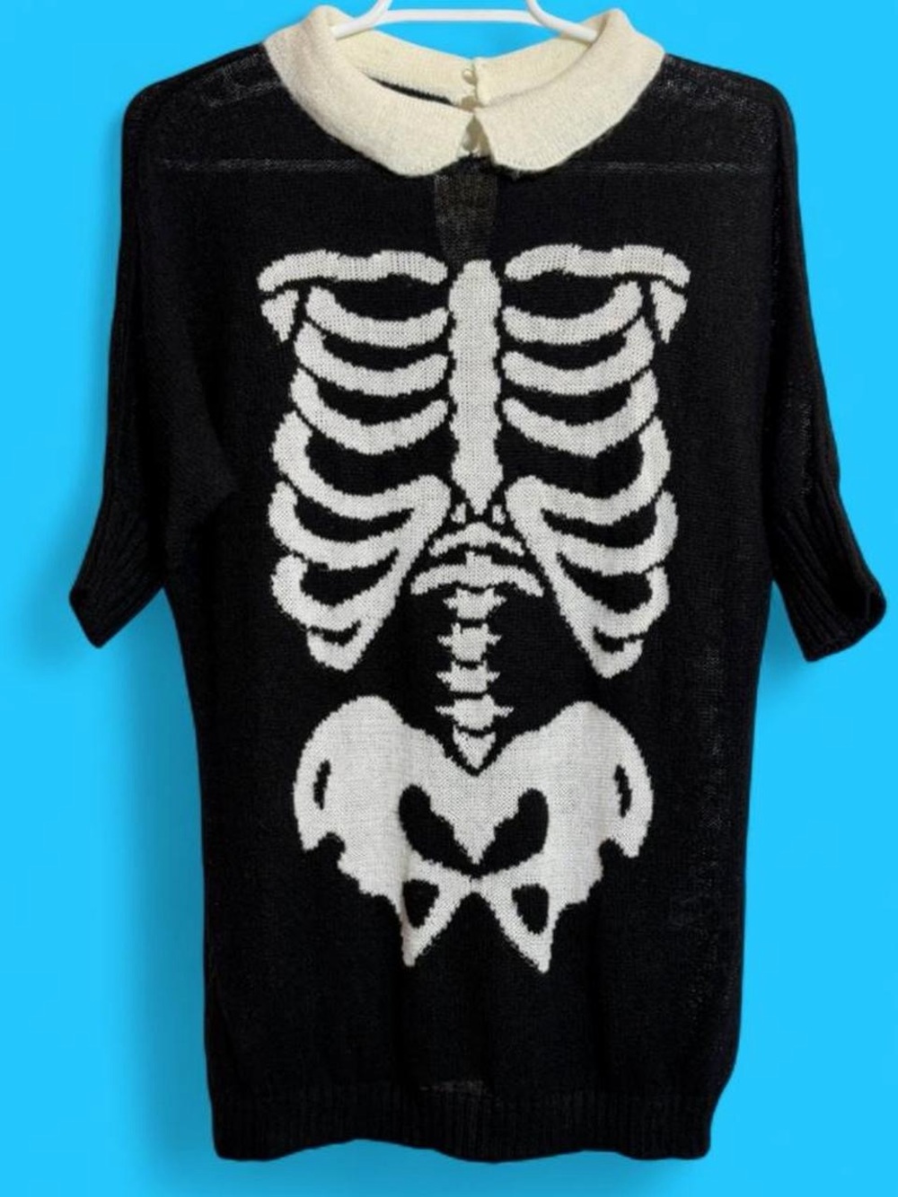 Wildfox skeleton black Sweater with Cream Collar and white Label